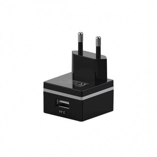 Lityus Wall Car Charger Single USB 2.4A Lightning Cable Black