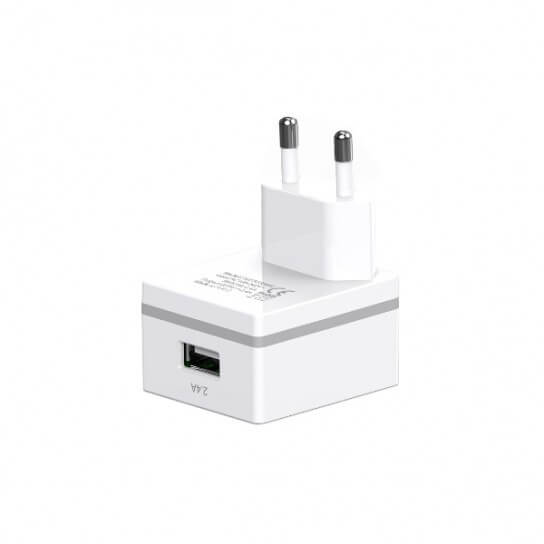 Lityus Wall Car Charger Single USB 2.4A Micro Cable White